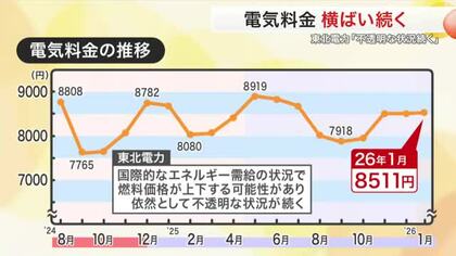 １２月の電気代は平均的な家庭で８５１１円　１１月より１０円高い　補助金終了以降は横ばい〈東北電力〉