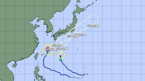 【台風情報】ダブル台風の今後の進路予想は　台風8号は27日に東日本太平洋側にかなり接近し、上陸する可能性　台風7号も27日には西日本から東日本の太平洋側に接近する見込み