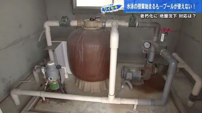 安西小学校のプール横にある機械室