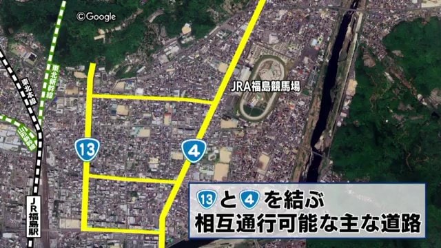 相互通行可能な道路は3本（Googleマップ）