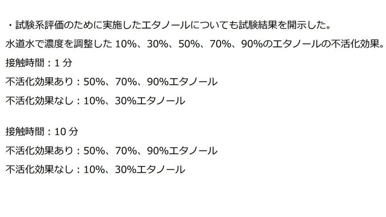 エタノールは濃度50%で違いが出た(提供:北里研究所)