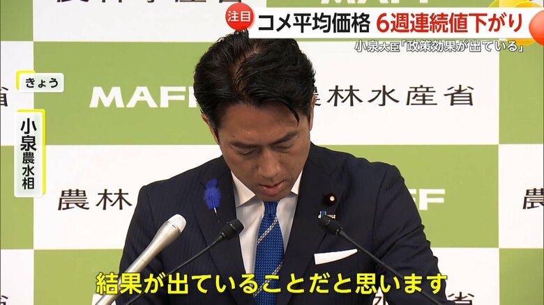 備蓄米の放出による効果だと語る小泉農水相