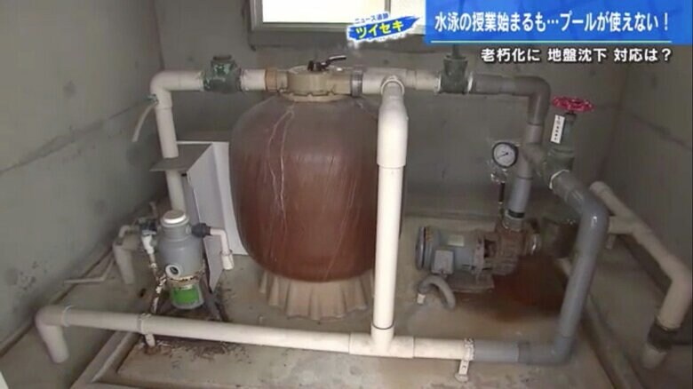 安西小学校のプール横にある機械室