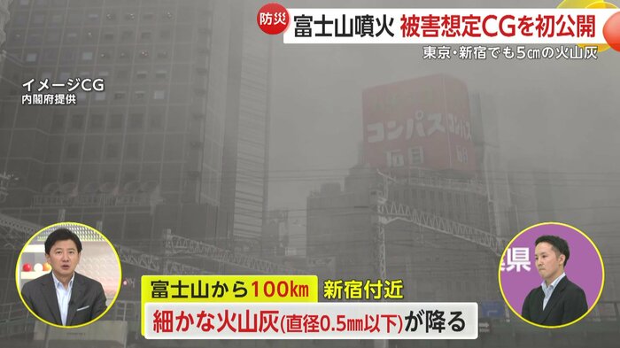 富士山から100㎞離れた東京・新宿付近