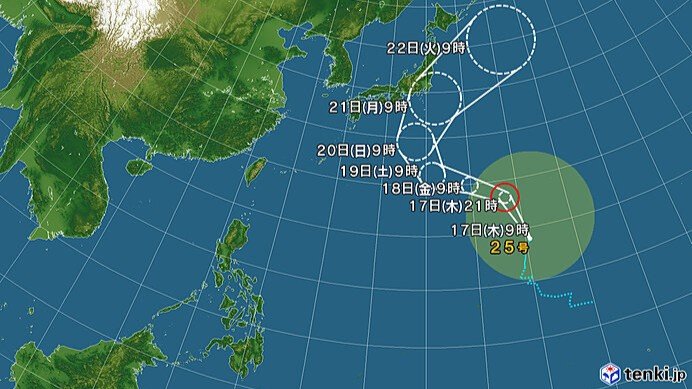 台風25号の進路予想図（日本気象協会tenki.jpより）