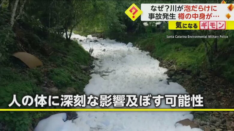 真っ白い泡が川を覆い尽くしている