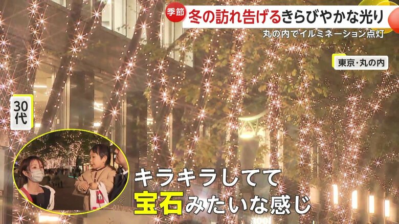 イルミネーションを楽しんでいた親子