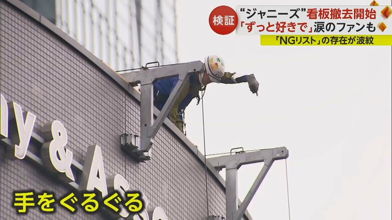 ぐるぐると手を回す作業員。合図を送っている？