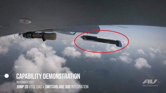徘徊ミサイル"スイッチブレード300"(赤丸)(AeroVironment社HPより)