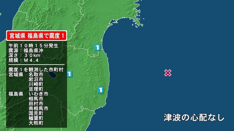 宮城県で最大震度1の地震　宮城県・名取市、岩沼市、宮城川崎町、亘理町、福島県・田村市、国見町、いわき市、相馬市｜FNNプライムオンライン