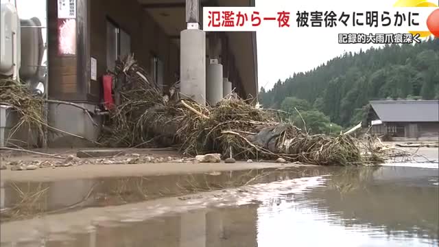 建物にぶつかるように横たわる大木