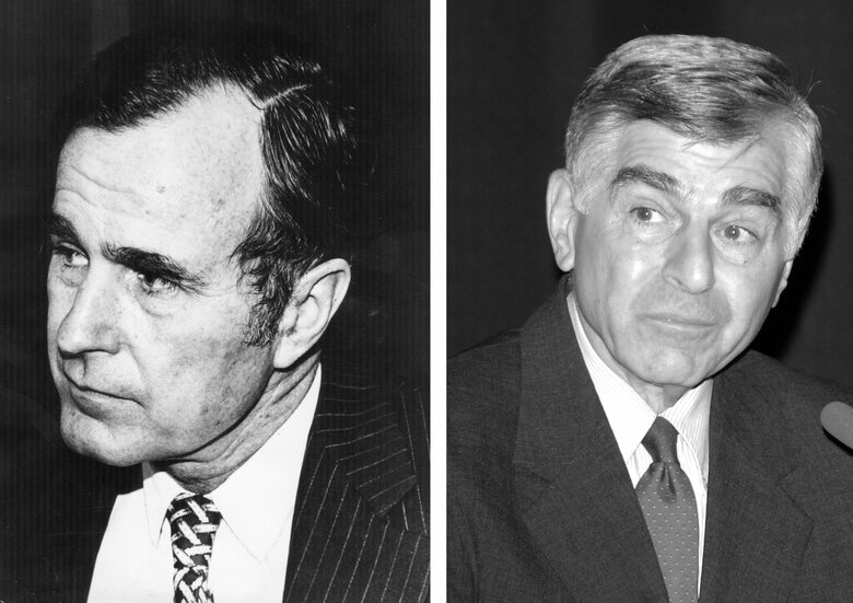 ジョージ・H・W・ブッシュ氏（左）とマイケル・デュカキス氏（右）（写真：ゲッティ）