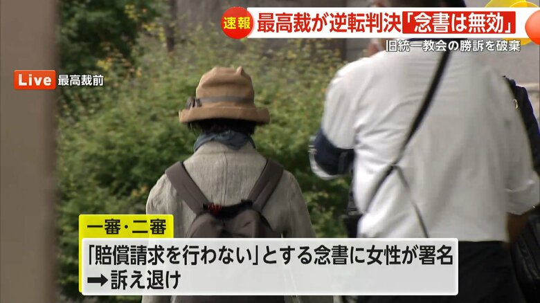 旧統一教会の高額献金を巡る訴訟判決のため、最高裁に向かう原告団