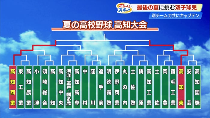 2026年　夏の高校野球　高知大会のトーナメント表。2人が当たるのは決勝戦！