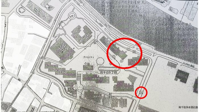 中村作成の地図 赤円内に『A』『2』『3』の表記説明書きがある