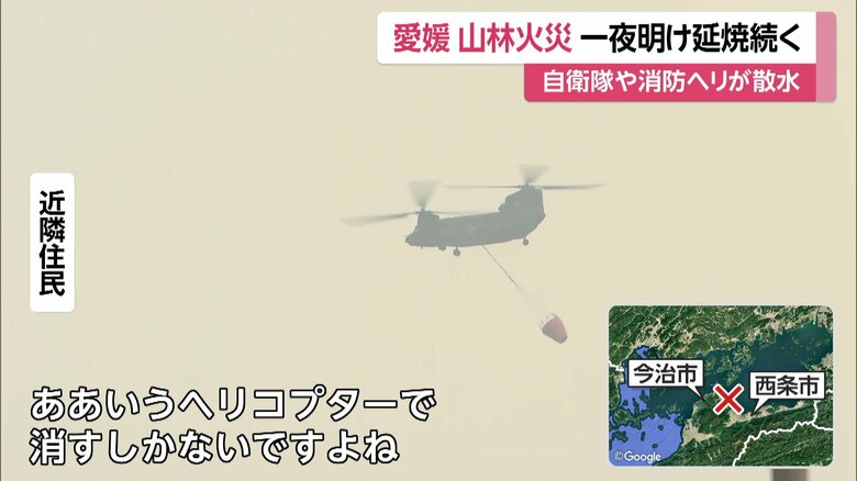 愛媛・今治市の山林火災で、自衛隊や消防が消火活動にあたっている