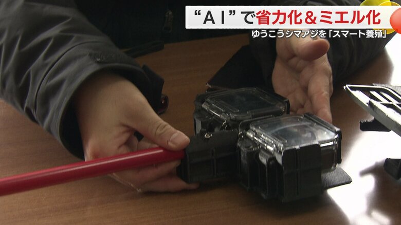 水中を撮影するための2台の小型カメラ