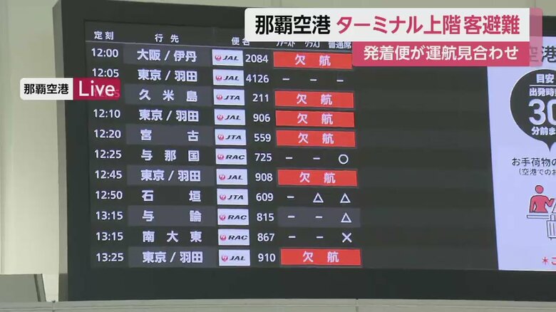 那覇空港に表示された欠航の情報