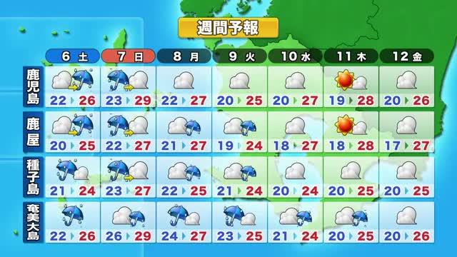 鹿児島県内　週末は激しい雨のおそれ　土砂災害に注意