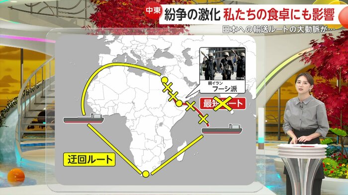 最短ルートを通れず迂回ルートをとっているため、輸入コストがかかることが値上げの要因に