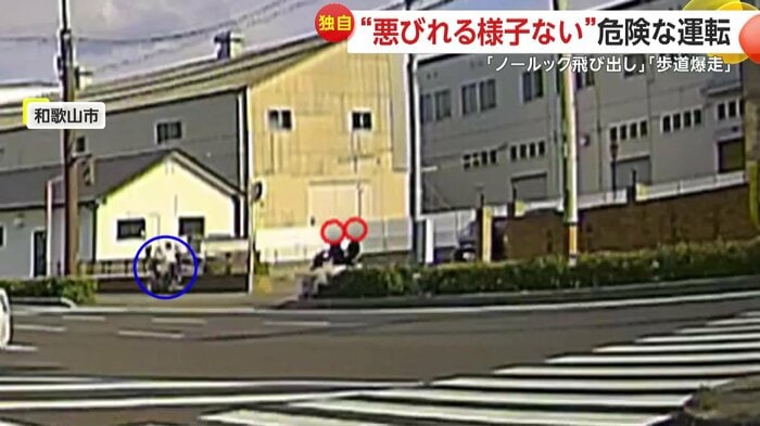 直前の向こう岸でも歩道走行をしていたバイク(視聴者提供)