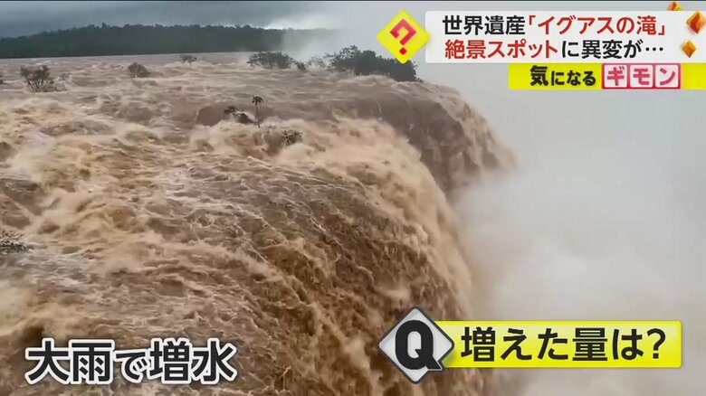 大雨で増水したイグアスの滝
