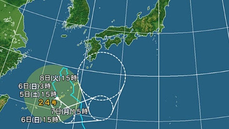台風24号の進路予想図　日本気象協会より
