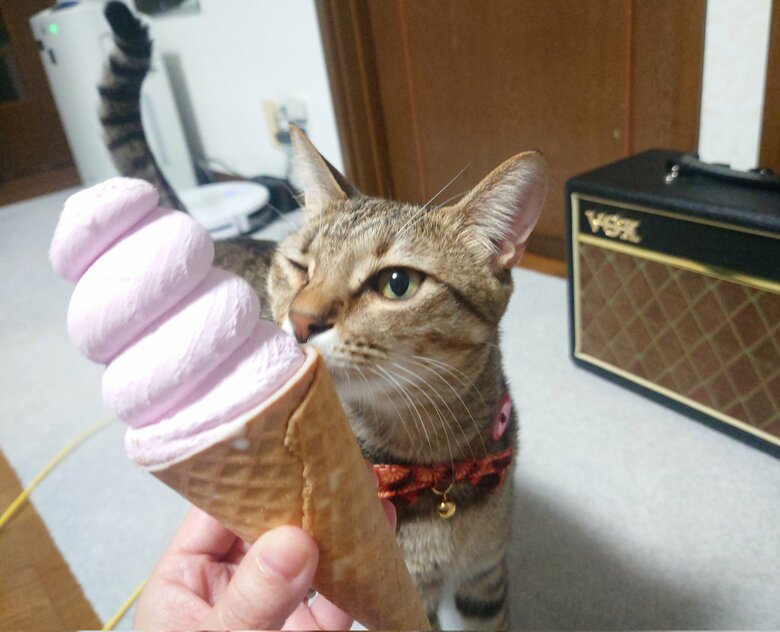 ウインクをしてアイスをねだる