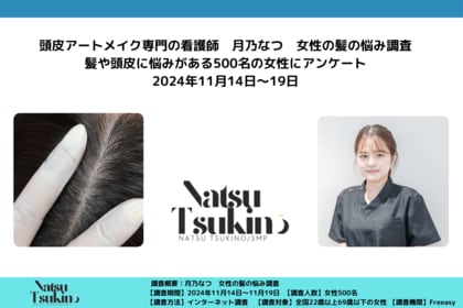 頭皮アートメイク専門の看護師月乃なつが「髪の悩み調査」実施|薄毛などに悩む女性の頭皮アートメイク認知度29%、うち87%が興味あり詳しく聞いてみたい