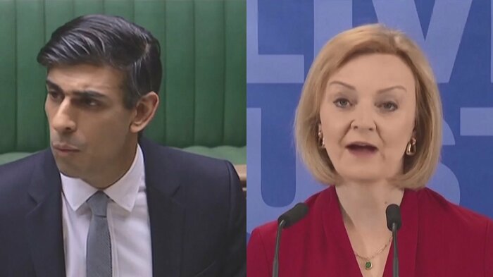 スナク元財務相(左)と女性のトラス外相(右)