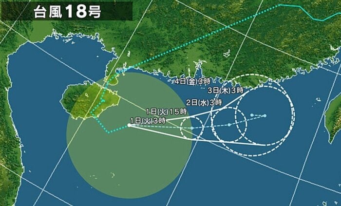 台風18号の進路予想図　日本気象協会より