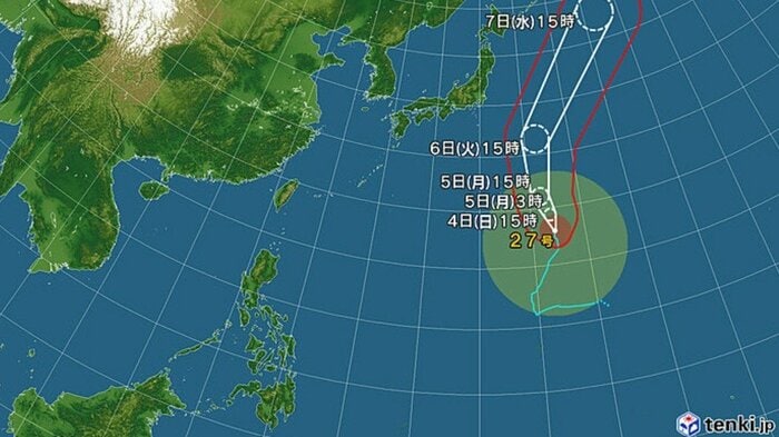 台風27号の進路予想図　日本気象協会 tenki.jpより