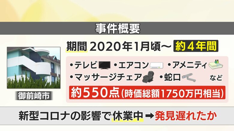 犯行の舞台はラブホテル…休業中をいいことにテレビやエアコン持ち出す　4年にわたって繰り返し被害総額1750万円｜FNNプライムオンライン