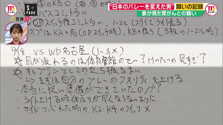 練習ノートには体の異変について記されていた