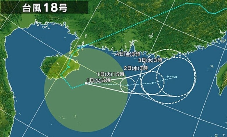 台風18号の進路予想図　日本気象協会より