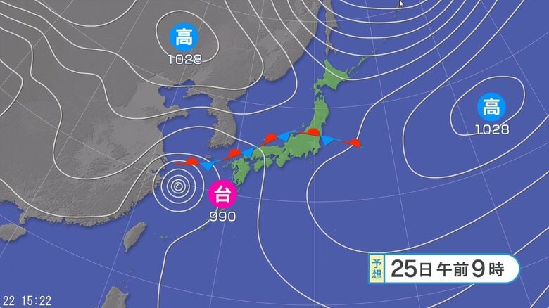 天気図　25日午前9時の予想