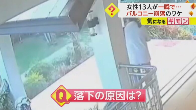 バルコニーが崩落し女性たちが落下する瞬間の映像⑥