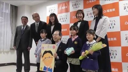 園児たちから福島県知事へ　バレンタインのプレゼント　似顔絵の贈り物に「知事室に大事に飾ります」