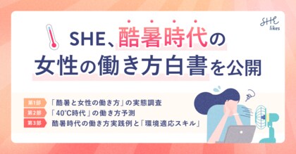 SHE、「酷暑時代の女性の働き方白書」を公開。働く女性の9割が酷暑による働きづらさに直面、4人に1人が「酷暑退職」を検討することが判明