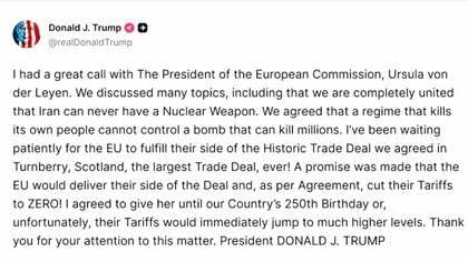 トランプ大統領　EUに7月4日までの関税撤廃要求　履行なければ追加関税警告