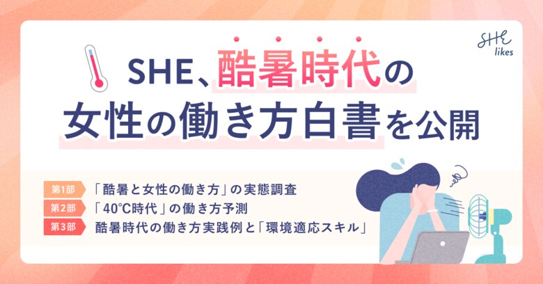 SHE、「酷暑時代の女性の働き方白書」を公開。働く女性の9割が酷暑による働きづらさに直面、4人に1人が「酷暑退職」を検討することが判明