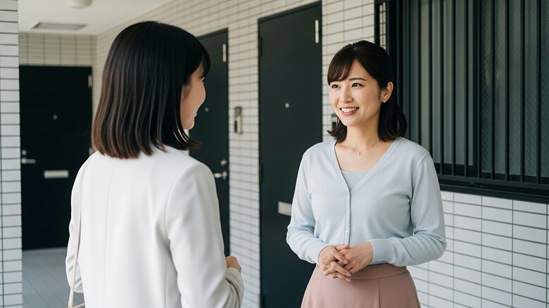 元気に笑顔であいさつし、長居せずにその場を去ろう（画像はイメージ）