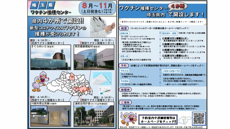 埼玉県がワクチン接種センターを県内4カ所に開設　当面はエッセンシャルワーカーが優先