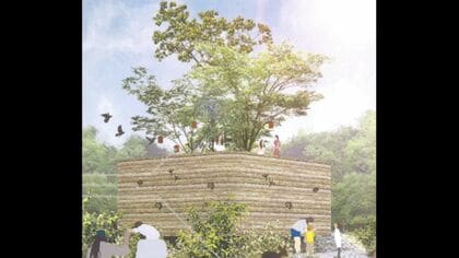 北海道百年記念塔の解体後にできる新モニュメントはこれ！「みんなの地層とみんなの自然」幅9ｍ 奥行き10m 地層をイメージ 樹木が中央に鎮座