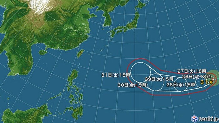 台風31号の進路予想図　日本気象協会 tenki.jpより