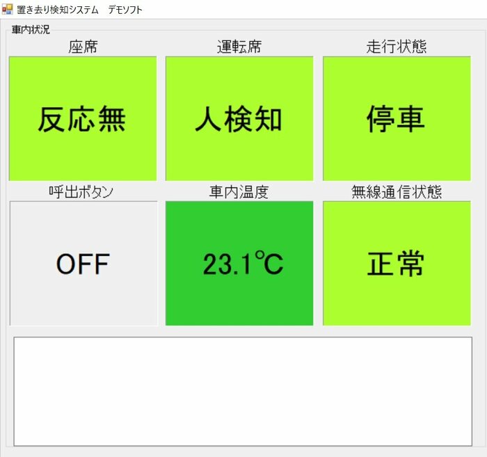 運転席に人がいて他の座席は無人、車内温度も正常時の表示(出典:サイバネテック)