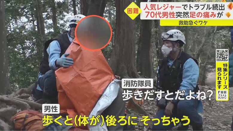 手当てを受ける70代の高齢男性 「休めばなんでもないの。見かねた人がおぶってくれた」