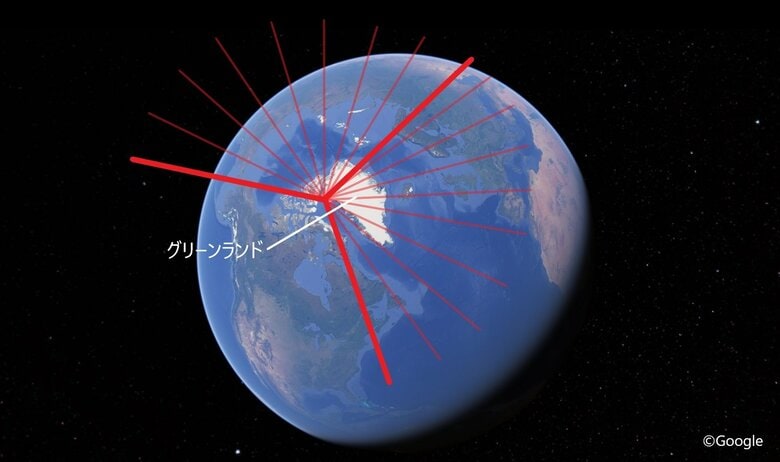 ピトゥフィク基地のUEWRレーダー覆域（想定図）