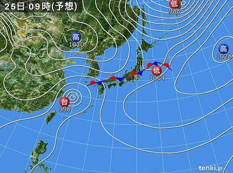 天気図　25日午前9時の予想