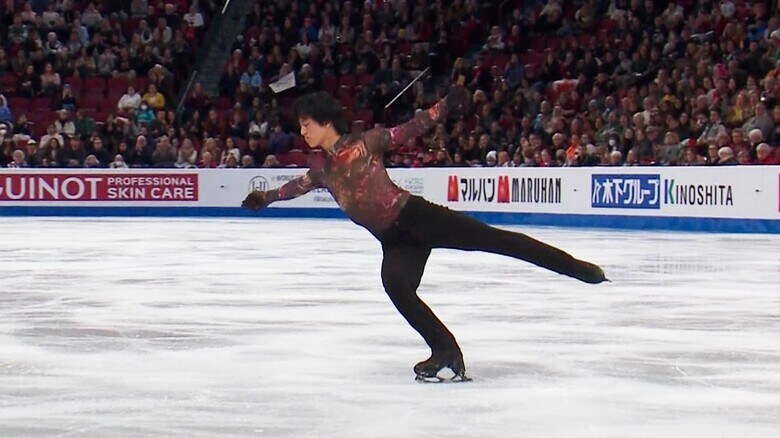 4回転ルッツを決めたアダム・シャオ イム ファ（2024年世界選手権）